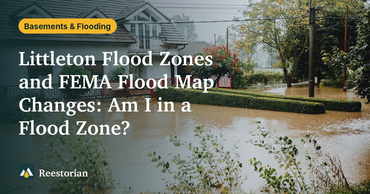 Floodwater surrounding a suburban house, illustrating flood zones and FEMA flood maps