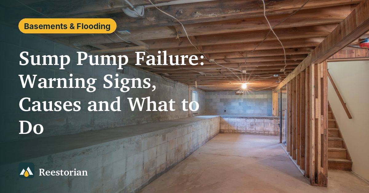Unfinished basement with exposed joists, where sump pump failure can cause flooding