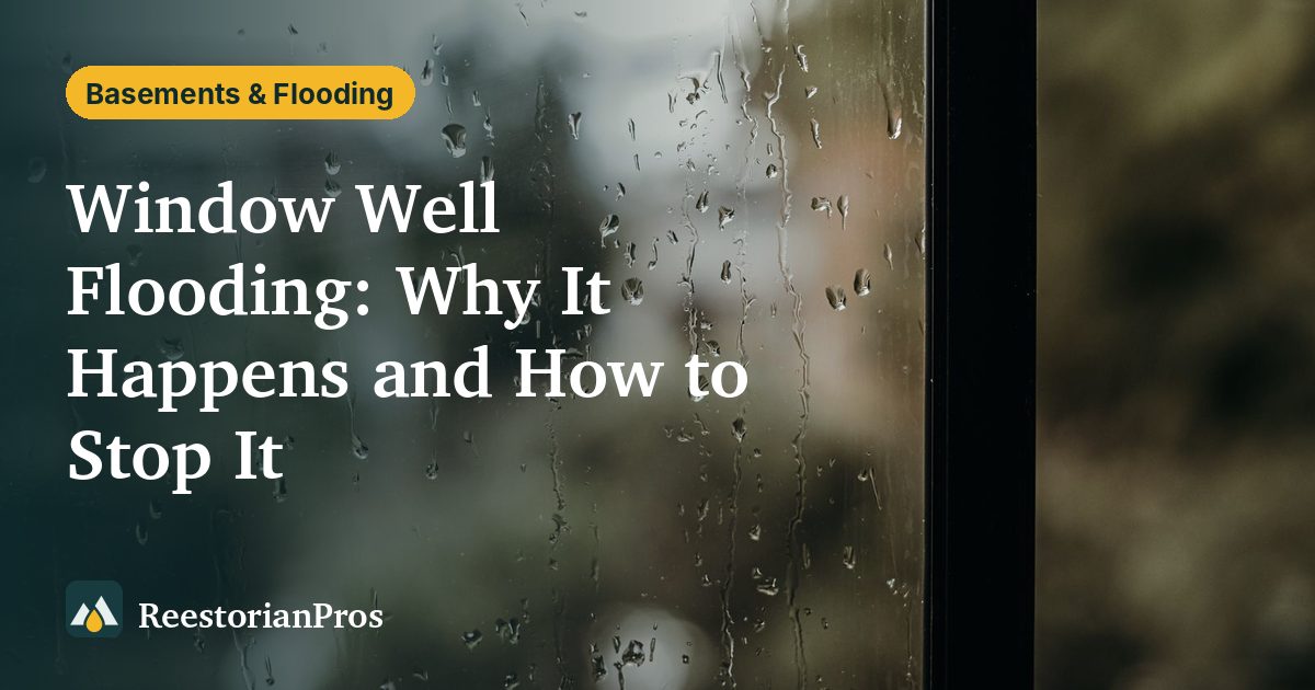 Raindrops running down a window pane with blurred trees and buildings outside